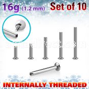 xtrufo16 steel ufo tragus labret posts w internal threading 1.2mm