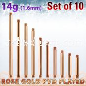 xttbb14g set of rose gold plated steel barbell posts thread 1.6mm