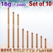 xttbb16g set of rose gold plated steel barbell posts thread 1.2mm