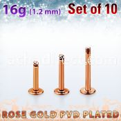 xttlb16g set of rose gold plated steel labret posts thread 1.2mm