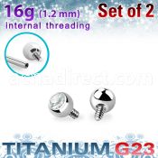 xujb25i titanium g23 ball tops with clear crystal bezel set