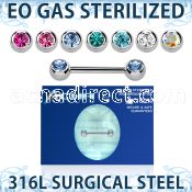 zbbnp2c sterilized steel nipple barbell 14g jewel balls
