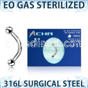 zbneb25 sterilized 316l steel banana 16g two 25mm balls