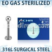 zlbb3g eo gas sterilized 316l steel labret 3mm ball