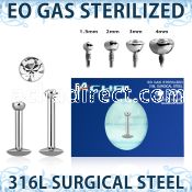 zlbirc sterilized steel labret flat head jewel internal