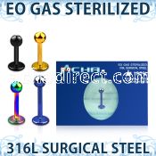 zlbtb3 sterilized pvd plated 316l steel labret 3mm ball