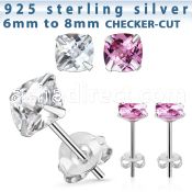 zsqfm pair of silver ear studs with square prong cz stones