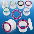 afefr white acrylic flesh tunnel with ferido multi crystal rim