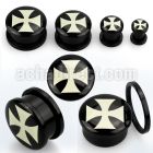 afpj black acrylic screwfit plug with iron cross logo