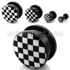afpk black acrylic screw fit plug with b w checkered logo