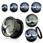 afptre black acrylic screw fit plug w a tree of life logo