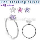 agzsm22 silver seamless nose ring 22g star color cz