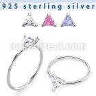 agztm22 silver seamless nose ring 22g triangle color cz