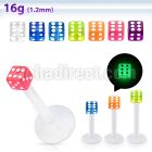 albgld3 bio  flex labret w 3mm glow in the dark acrylic dice