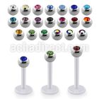 albjb3 bio  flex labret w 3mm steel balls w bezel set crystal