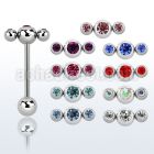 bb3jb 316l steel tongue barbell w 6 4mm tri jewel ball top