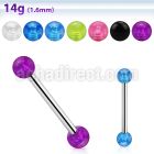 bbbuv5 316l steel tongue barbell w 5mm acrylic uv bubble ball