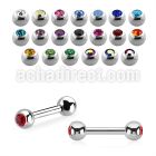 bbe2c 316l steel eyebrow barbell with 3mm bezel set jewel ball