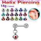 bber46b 316l steel helix barbell w dangling jewel ball