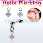 bber76 steel helix barbell w dangling flower w prong set czs 