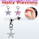 bber77 steel helix barbell w dangling flower w cz petals 