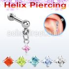 bberv4 316l steel helix barbell dangling 3mm square prong cz