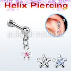 bberv5 316l steel helix barbell dangling 3mm star prong cz