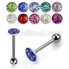 bbfc2x 316l steel tongue barbell with 6 2mm ferido crystal top