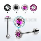bbfc8xb 316l steel tongue barbell w 2 color ferido crystal top