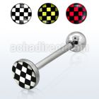 bbfche 316l steel tongue barbell with checkered logo flat top