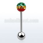 bbfr6r 316l steel tongue barbell w rasta ferido multi crystal