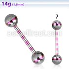 bbgtrb zebra striped pvd 316l steel tongue barbell w 6mm ball