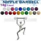 bbnpd15 steel nipple barbell w multi crystal ball hanging man 