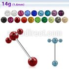 bbspnfr steel spinner tongue barbell w 2 3mm multi crystal balls