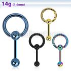 bbtsl anodized 316l steel tongue barbell w ball closure ring