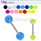 bbuv 316l steel tongue barbell with 6mm acrylic uv ball