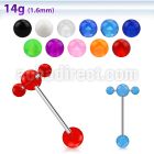 bbuvspn 316l steel tongue barbell w acrylic uv ball spinner