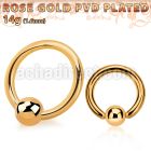 bcrtt rose gold plated 316l steel ball closure ring w 4mm ball