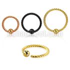 bedrt18w anodized steel fixed bead ring w twisted wire design