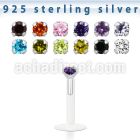bilz25m bioflex labret w sterling silver top w prong cz