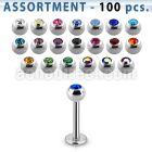 blk05 bulk of 316l steel labrets w 3mm bezel set jewel balls