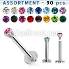blk06 bulk of 316l steel labret with 2 5mm flat crystal tops