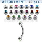 blk108 316l steel eyebrow bananas w 3mm bezel jewel ball
