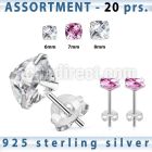 blk263m silver earring stud with square checkeredcut cz