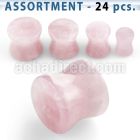 blk274 bulk of real rose quartz double flare stone plugs
