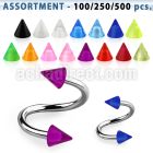 blk353 316l steel eyebrow spiral with 3mm acrylic uv cone