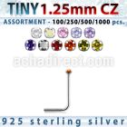 blk520 silver nose studs w 1 25mm round prong set cz