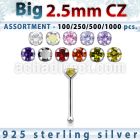blk521 silver nose bones with 2 5mm round prong set cz