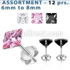 blk61 bulk of 12 pairs of 316l steel ear stud with prong cz