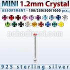 blk667 silver nose bone bulk w mini 1.2mm prong set crystals
